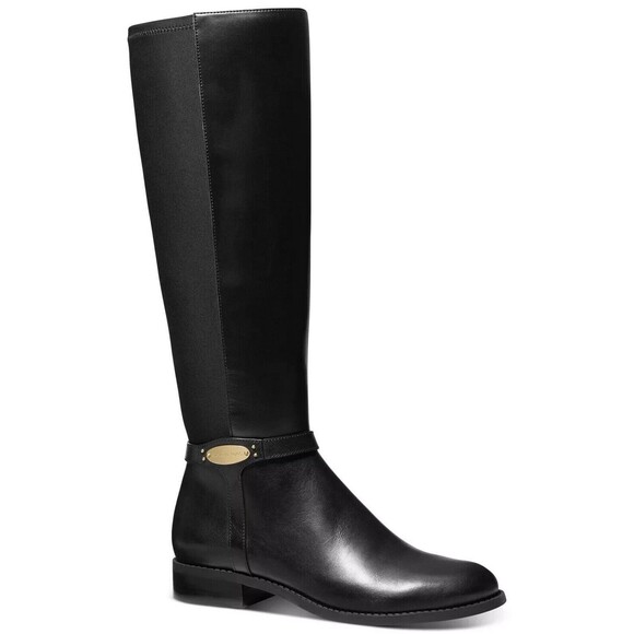 Michael Kors Finley Tall Black Leather Riding Boots Sz 7.5 Wide Shaft New - Picture 1 of 12